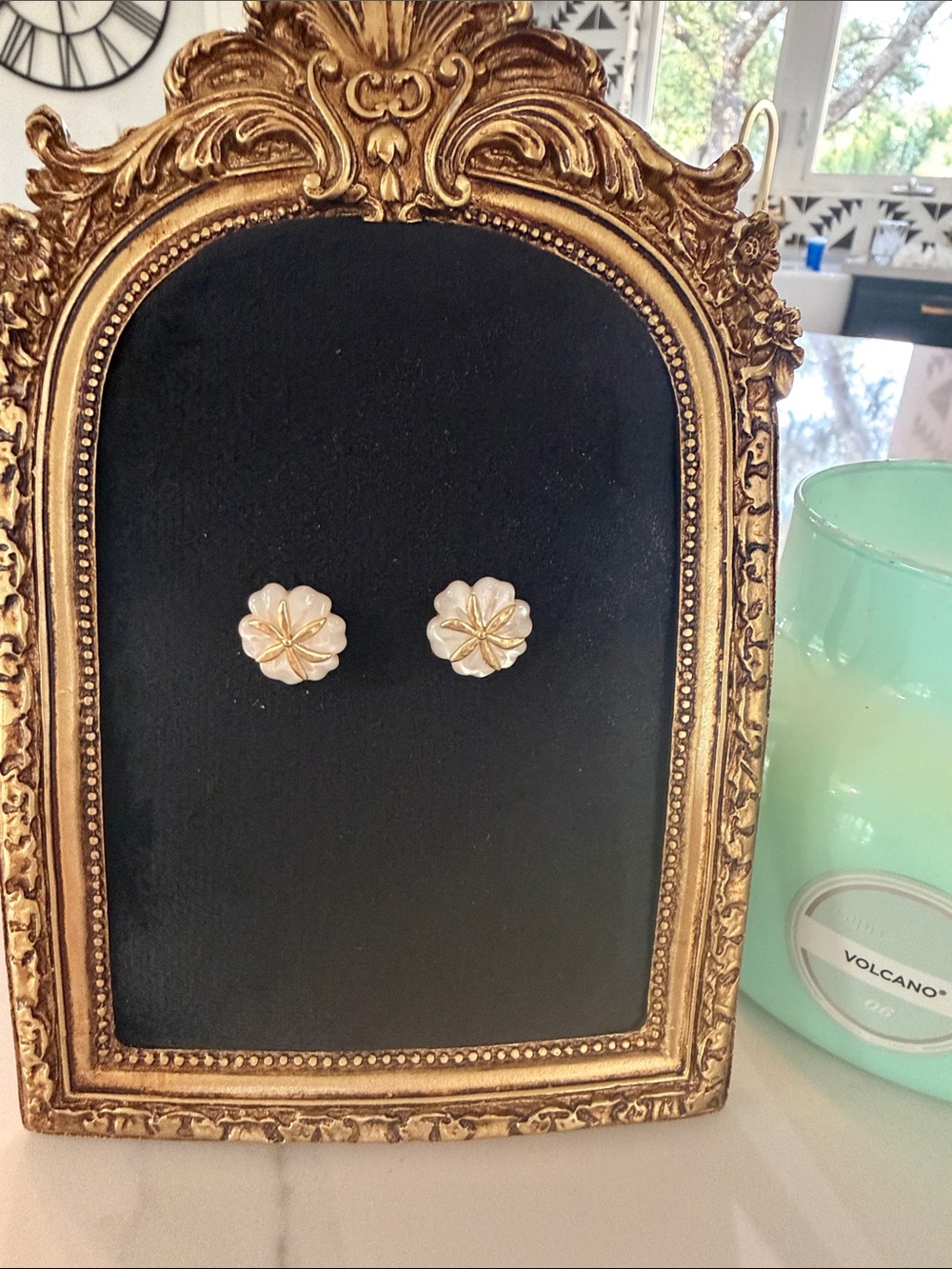 Gorjana White & Gold Pearl Flower Stud Earrings